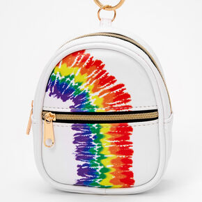 Rainbow Tie Dye Mini Backpack Keychain - White,