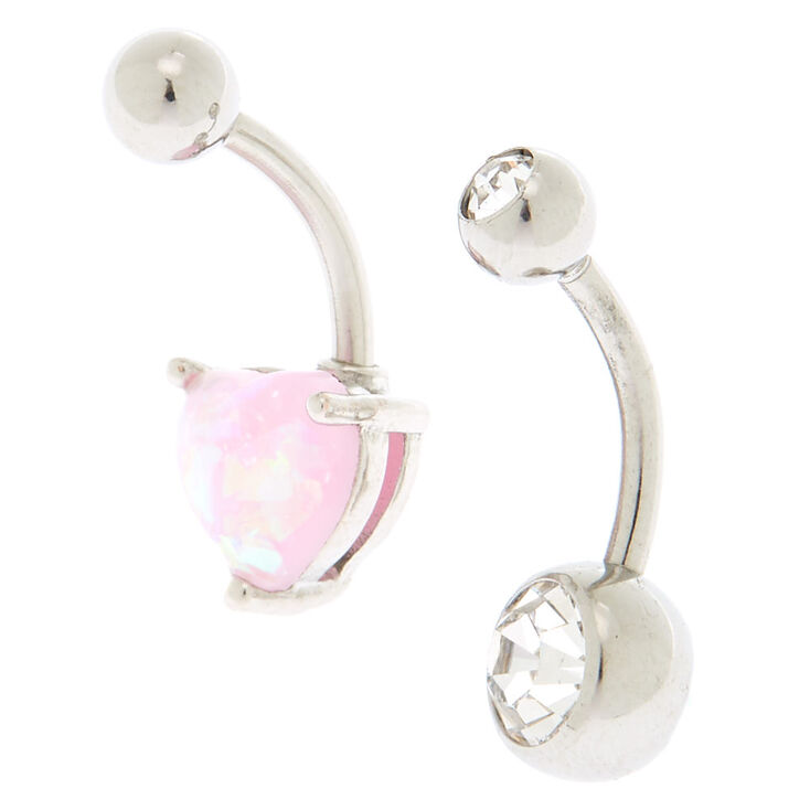 Silver 14G Shimmer Heart Belly Rings - 2 Pack,