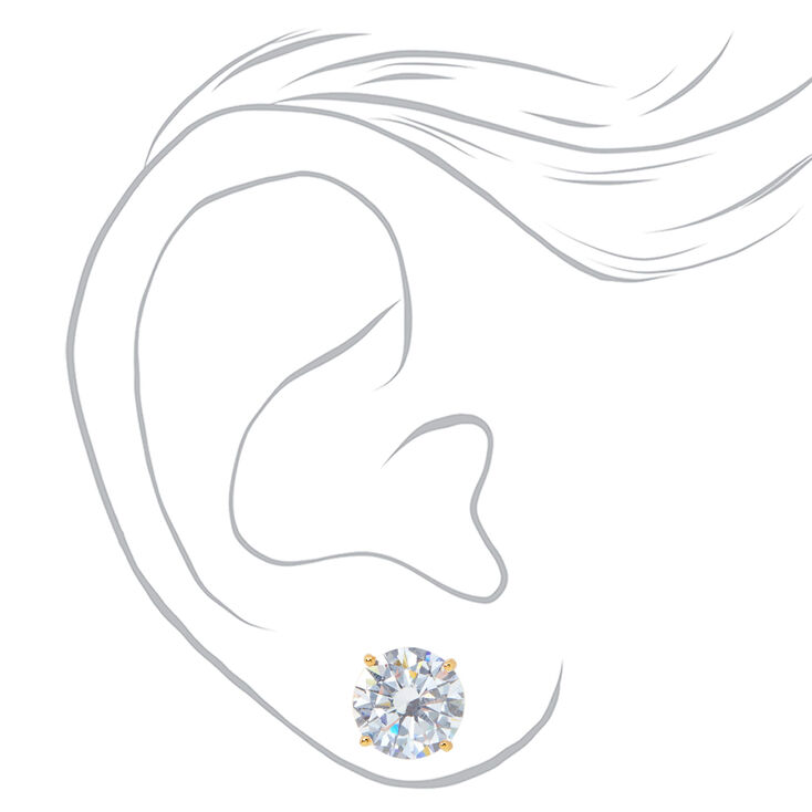 Gold Cubic Zirconia 10MM Round Stud Earrings,