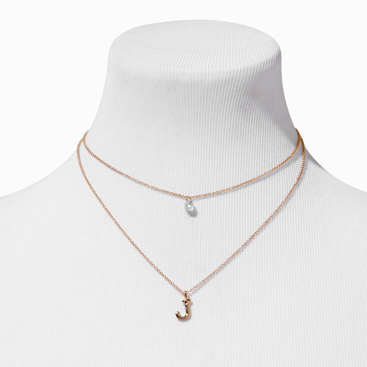 Bridesmaid Multi Strand Initial Pendant Necklace - J,