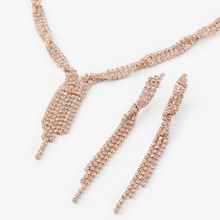 Rose Gold Twisted Fringe 16&quot; Necklace &amp; 3&quot; Drop Earrings Jewelry Set - 2 Pack,