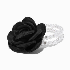 Black Rosette Faux Pearl Multi-Strand Bracelet,