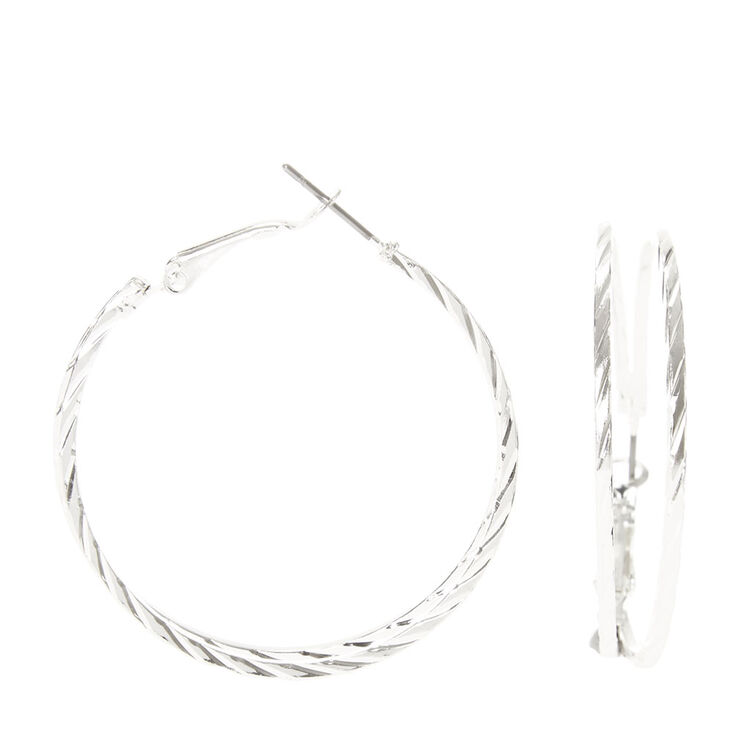 Textured Silver Double Hoop Earrings,