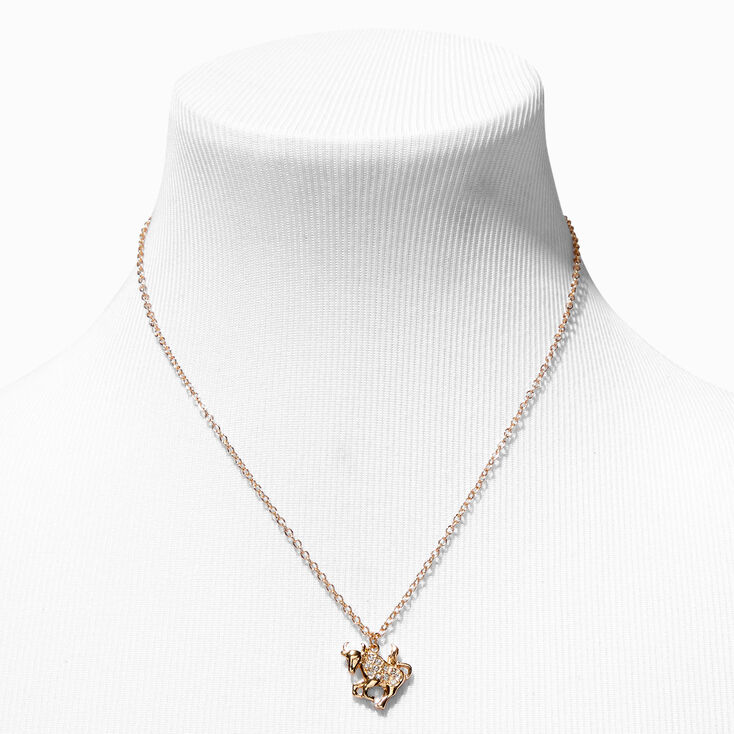 Gold Zodiac Symbol Pendant Necklace - Taurus,