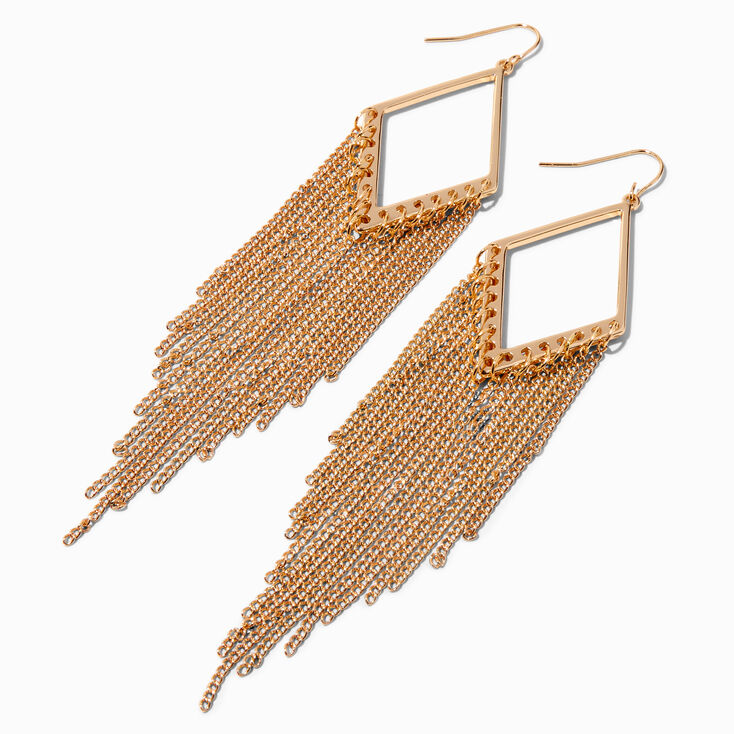 Gold 5&quot; Diamond Fringe Drop Earrings,