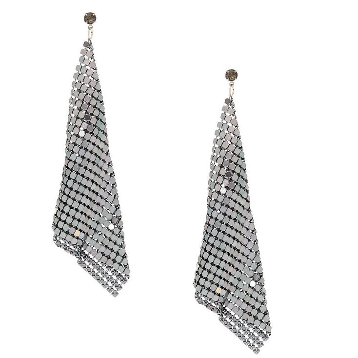 Hematite 4" Mesh Drop Earrings,