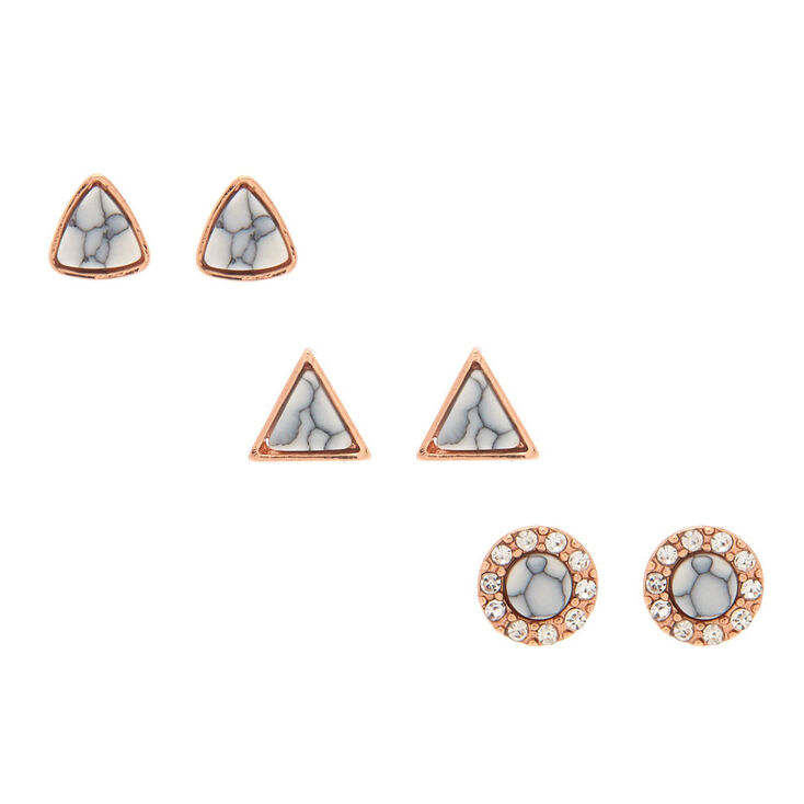 18kt Rose Gold Plated Marble Stud Earrings - 3 Pack,