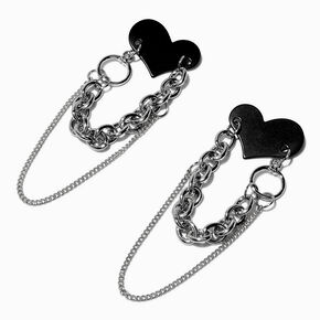 Black Heart Chain Link 3&quot; Drop Earrings,