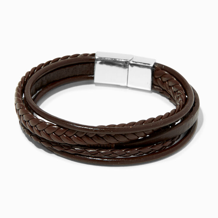 Brown Leather Look Braided Wrap Bracelet,