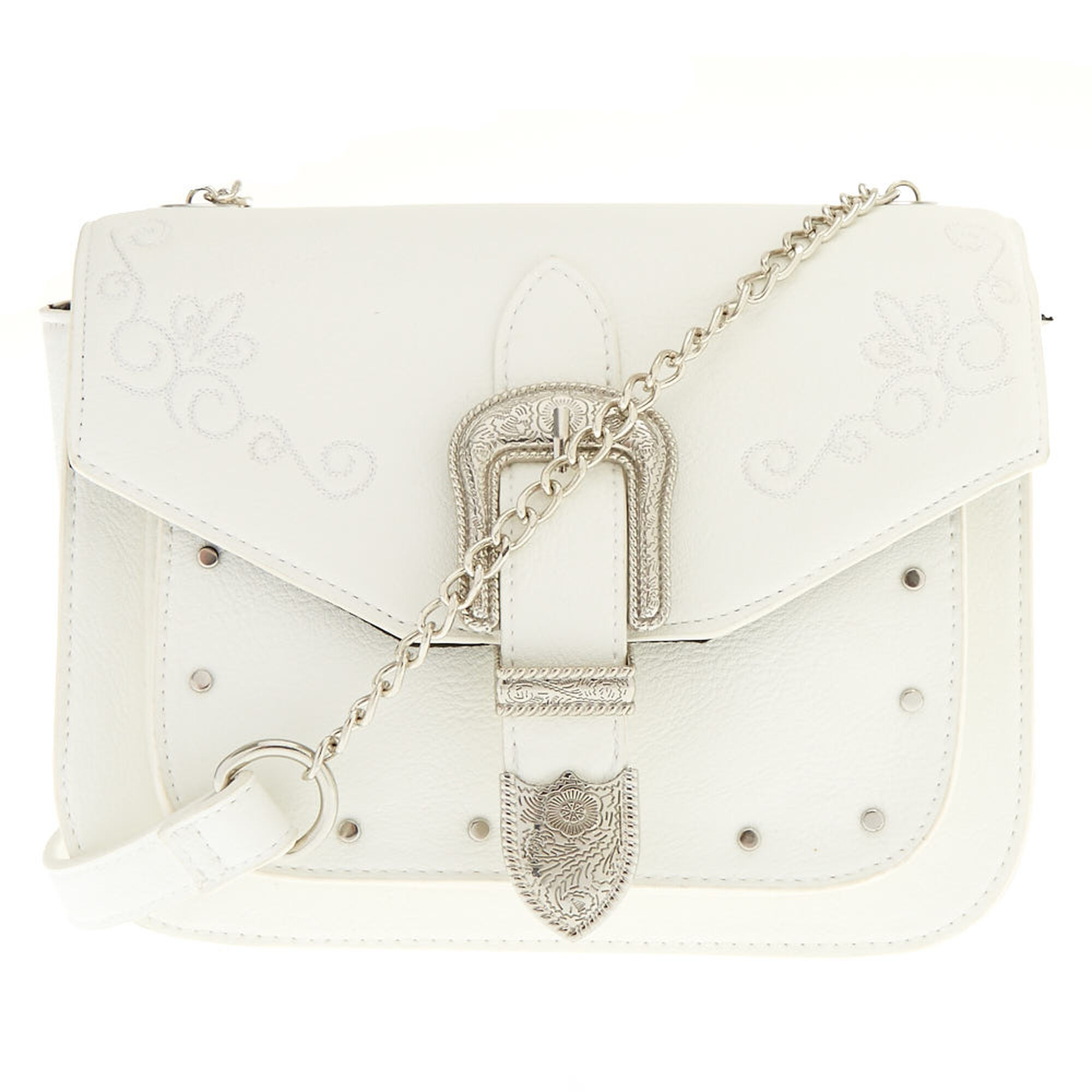 Faux Leather White Western Buckle Crossbody Bag | Icing US