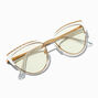 White Browline Gold Metal Cat Eye Clear Lens Frames,