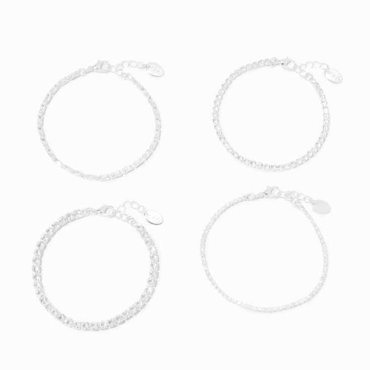 Silver Cubic Zirconia Chain Bracelets - 4 Pack,