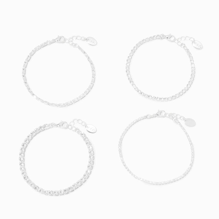 Silver Cubic Zirconia Chain Bracelets - 4 Pack,