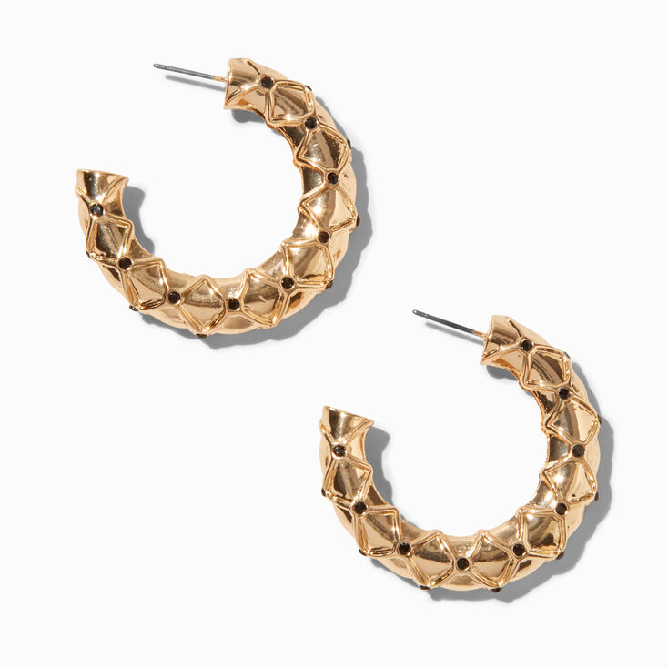 Black Studded Gold-tone 30MM Hoop Earrings ,