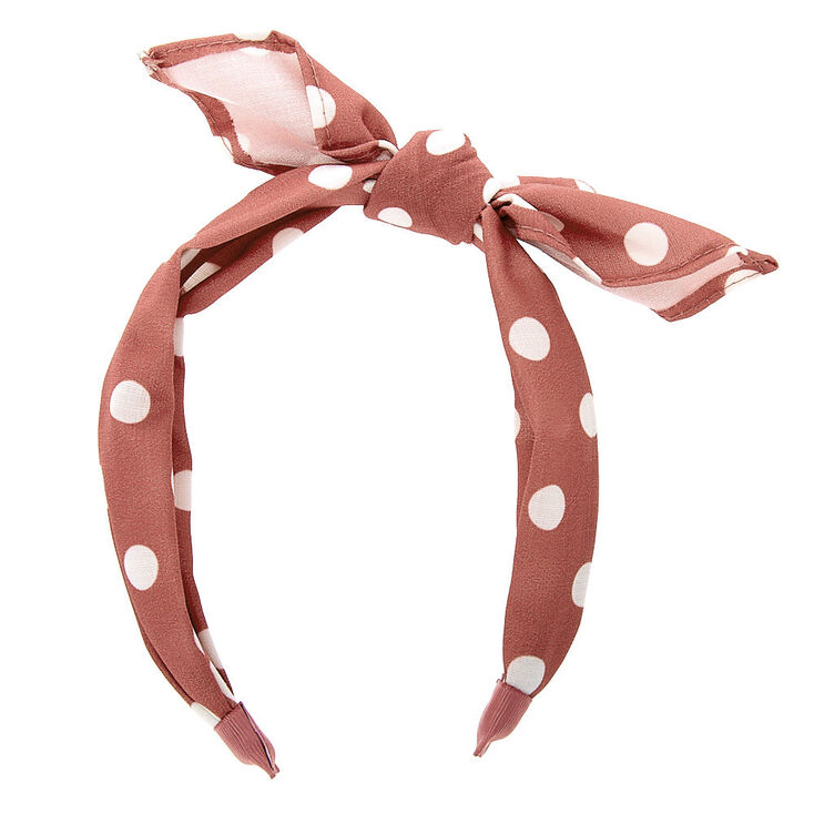 Polka Dot Knotted Bow Headband - Mauve,