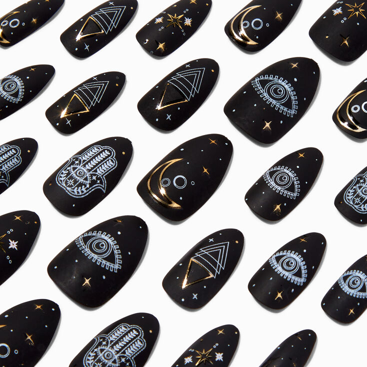 Dark Astrological Stiletto Vegan Faux Nail Set - 24 Pack,