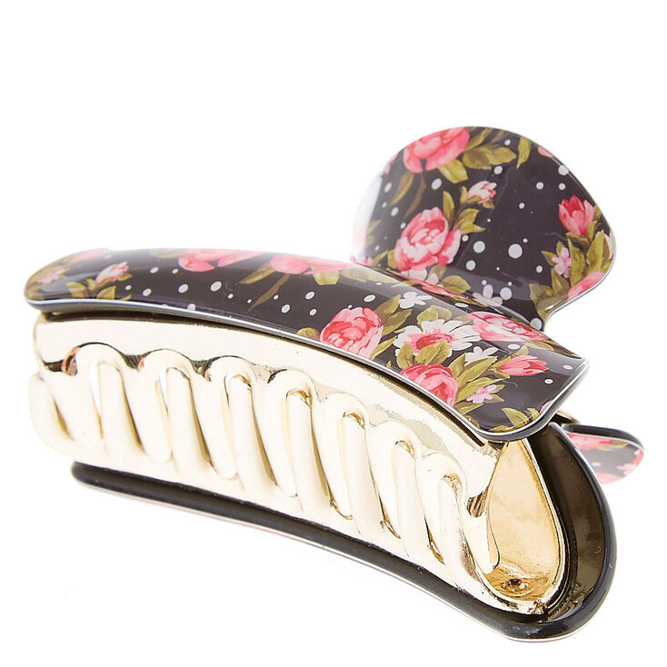 Pink Rose Print Hair Claw,