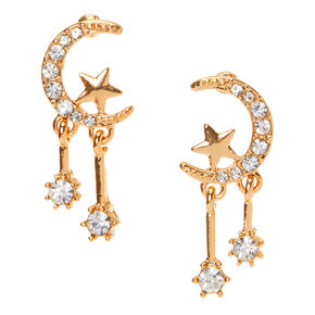 Gold 1&quot; Celestial Drop Earrings,