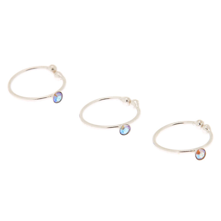 Silver Swarovski® Crystal Faux Nose Ring - 3-pack,