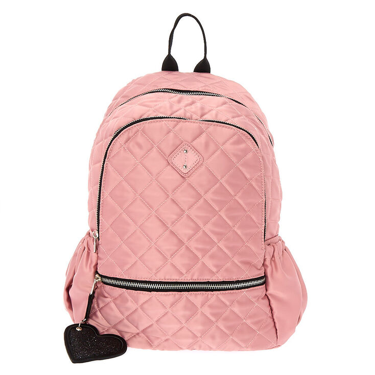 Satin Quilted Functional Backpack - Pink,