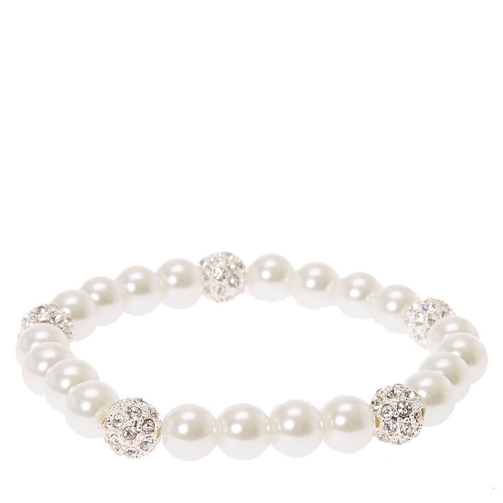 Silver Pearl & Fireball Stretch Bracelet,