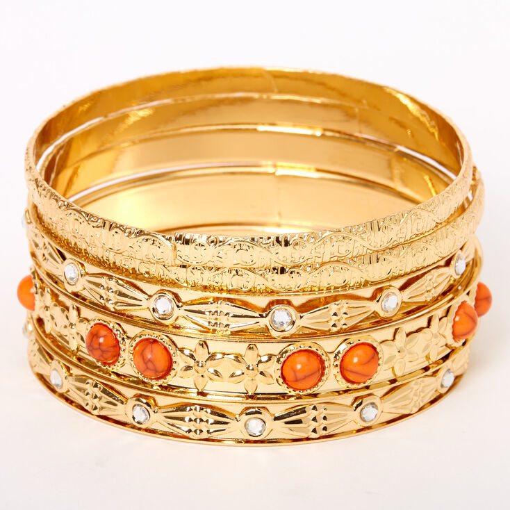 Gold Mediterranean Bangle Bracelets - Coral, 5 Pack,