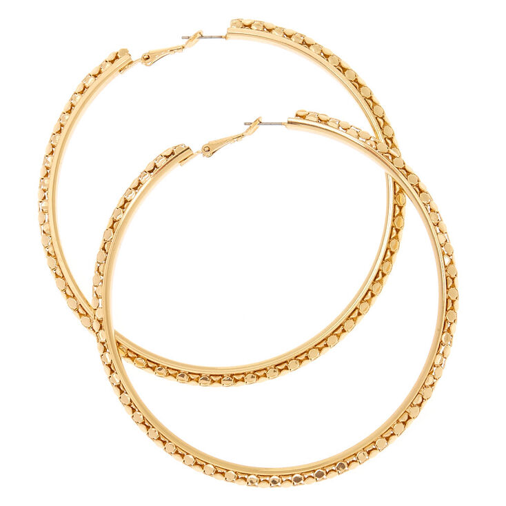 80MM Gold Textured Hoop Earrings,