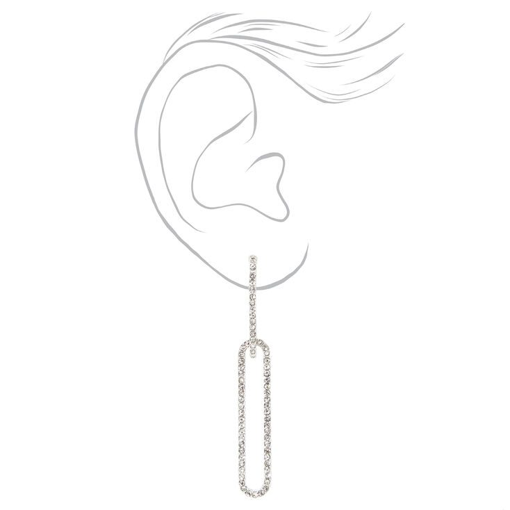 Silver 2.5&quot; Rhinestone Chainlink Rectangle Drop Earrings,