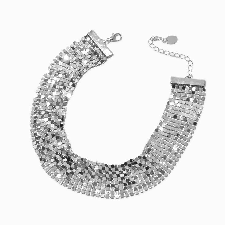 Silver-tone Chainmail Mesh Choker Necklace,