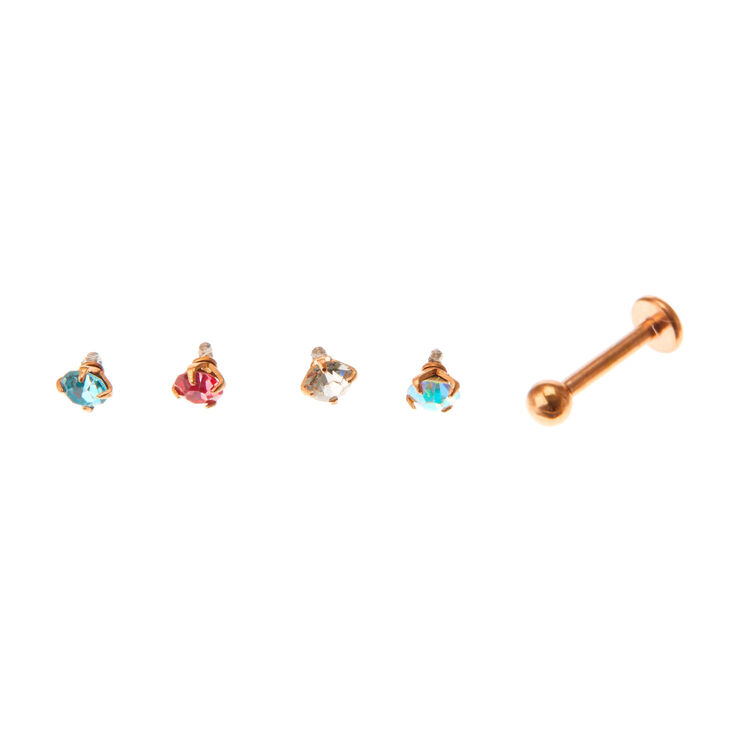 Multi Crystal Changeable Tragus Flat Back Earrings - 5 Pack,