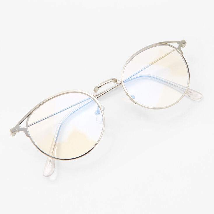 Solar Blue Light Reducing Round Clear Lens Frames - Silver,
