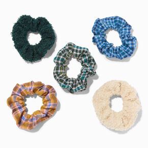 Plaid Flannel &amp; Sherpa Hair Scrunchies - 5 Pack,