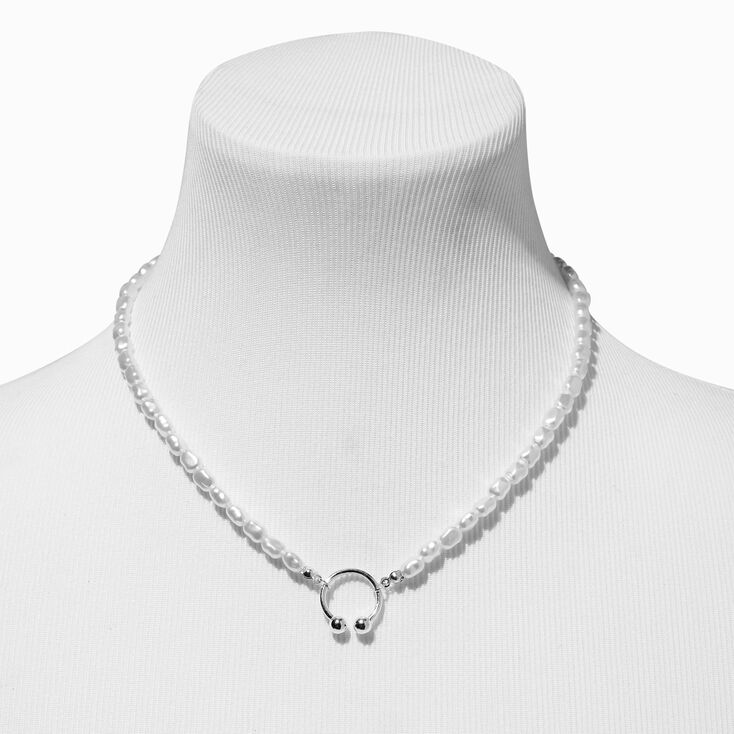 Silver Bull Ring Pendant Pearl Necklace,
