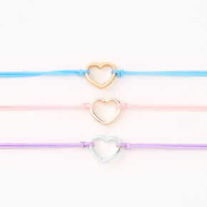 Mixed Metal Heart Pastel Adjustable Cord Bracelets - 3 Pack,