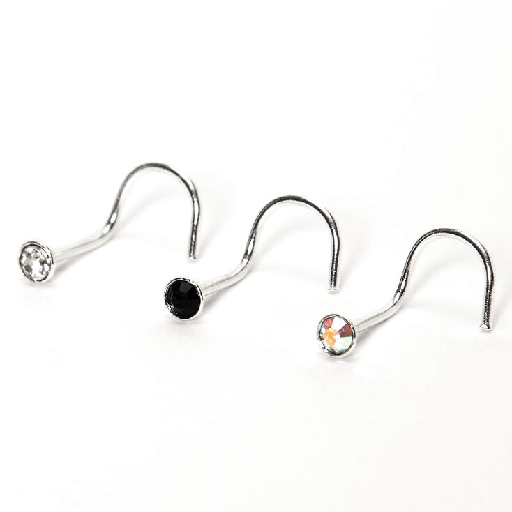 Sterling Silver 22G Mixed Stone Nose Rings - 3 Pack,