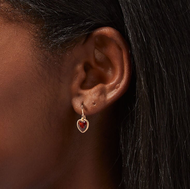Red Heart 0.5&quot; Gold Drop Earrings,