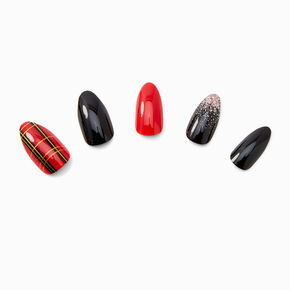 Red and Black Plaid Vegan Faux Nail Set - 24 Pack,