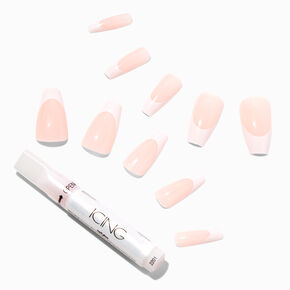 White French Tip Squareletto Vegan Faux Nail Set - 24 Pack,