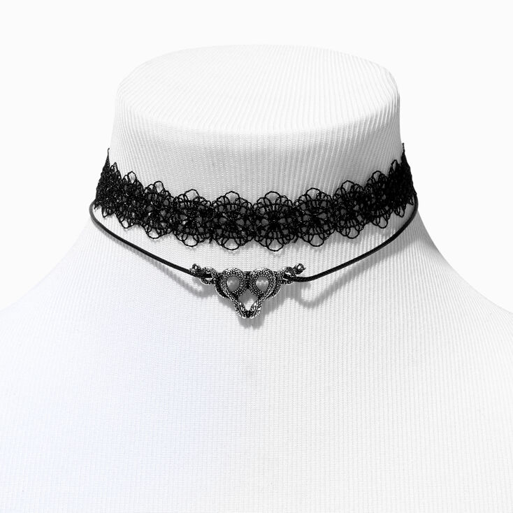 Black Lace &amp; Snake Choker Necklaces - 2 Pack,