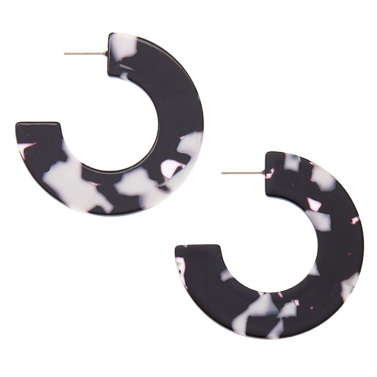 Silver 50MM Tortoiseshell Hoop Earrings - Black,
