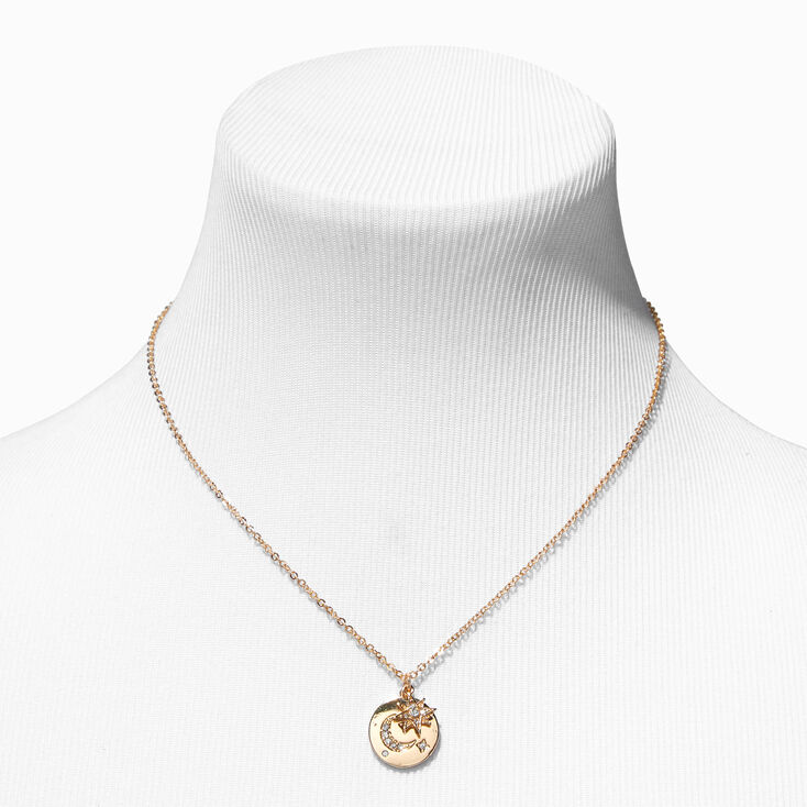 Gold Celestial Disc Pendant Necklace &amp; Huggie Hoop Earrings Set - 2 Pack,