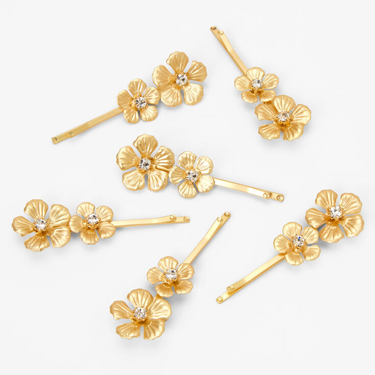 Gold Double Flower Hair Pins - 6 Pack,