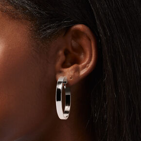 Silver 40MM Flat Wide Clip-on Hoop Earrings,