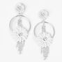 Silver 1.5&quot; Rhinestone Whimsical Floral Drop Earrings,