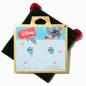 Sterling Silver Disney Stitch Christmas Figure Enamel Stud Earrings,