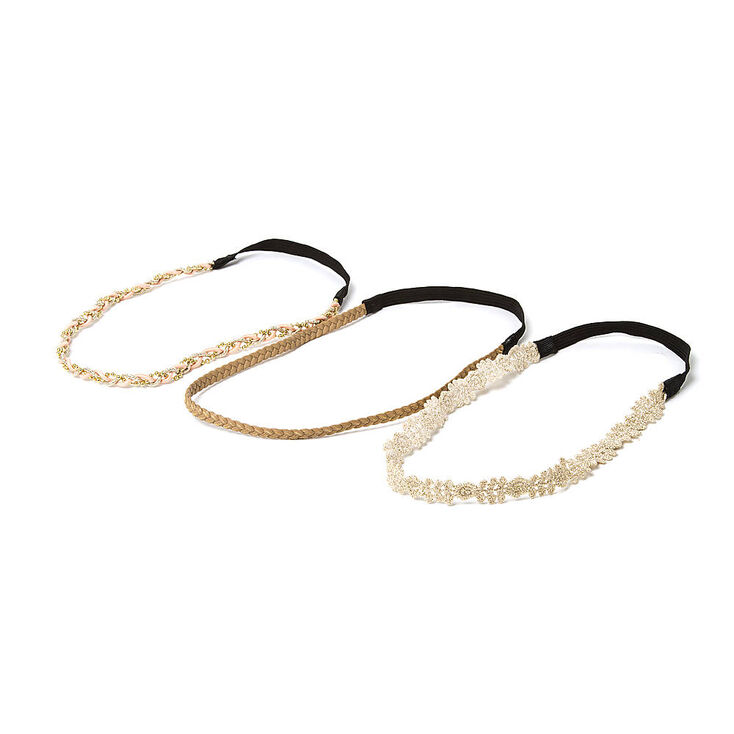Metallic Gold Crochet Flowers & Braided Headwraps Set of 3,