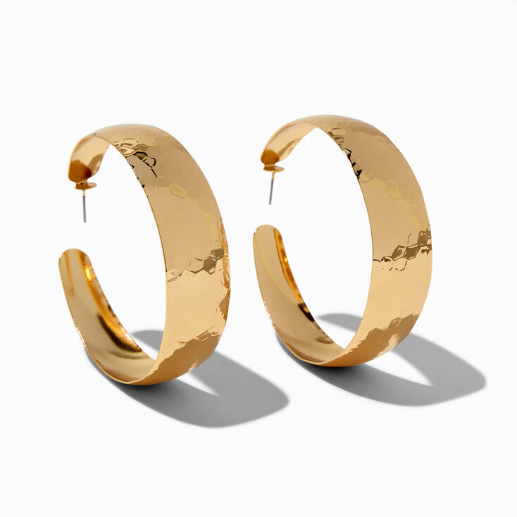 Gold-tone 70MM Textured Flat Hoop Earrings,