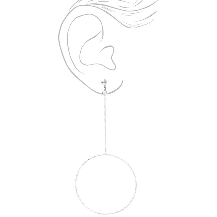 Silver 3.5&quot; Textured Hoop Clip On Drop Earrings,
