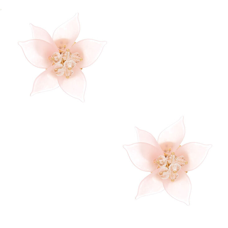 Gold Flower Petal Bead Stud Earrings - Pink,