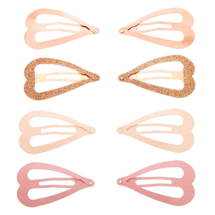 Blushing Gold Heart Snap Hair Clips - 8 Pack,